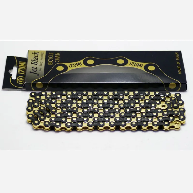 JAPAN IZUMI JET BLACK Bicycle Chain TRACK SINGLE SPEED FIX GEAR Bike Chain Full Hollow Mountain/Road Chains Fixed Sprocket