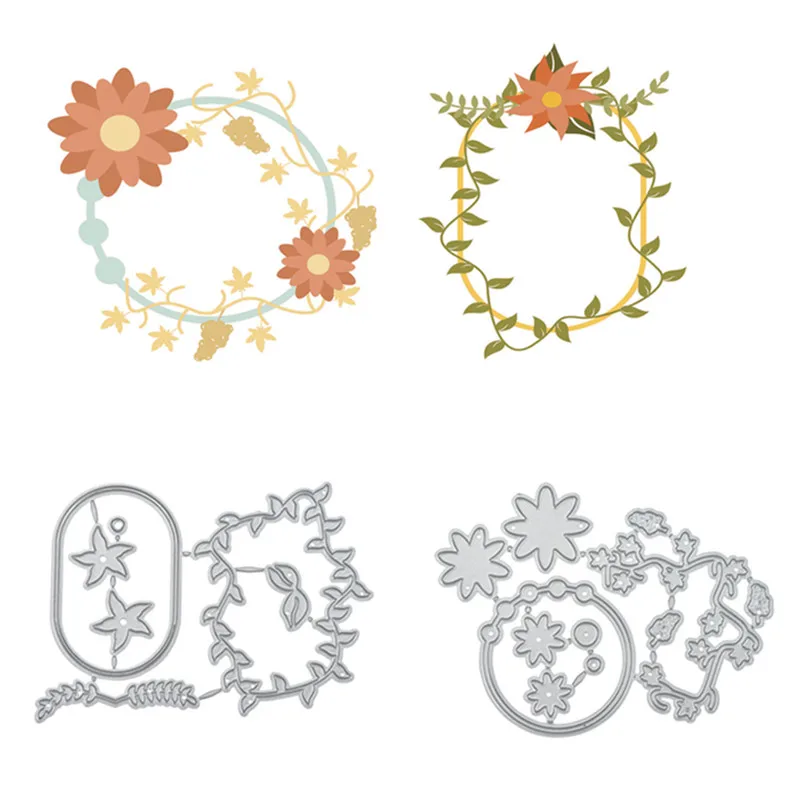 

GJCrafts Flower Wreath Metal Cutting Dies Embossing Stencil Scrapbook Spring Holiday Frame Template Punch Paper Crafts New