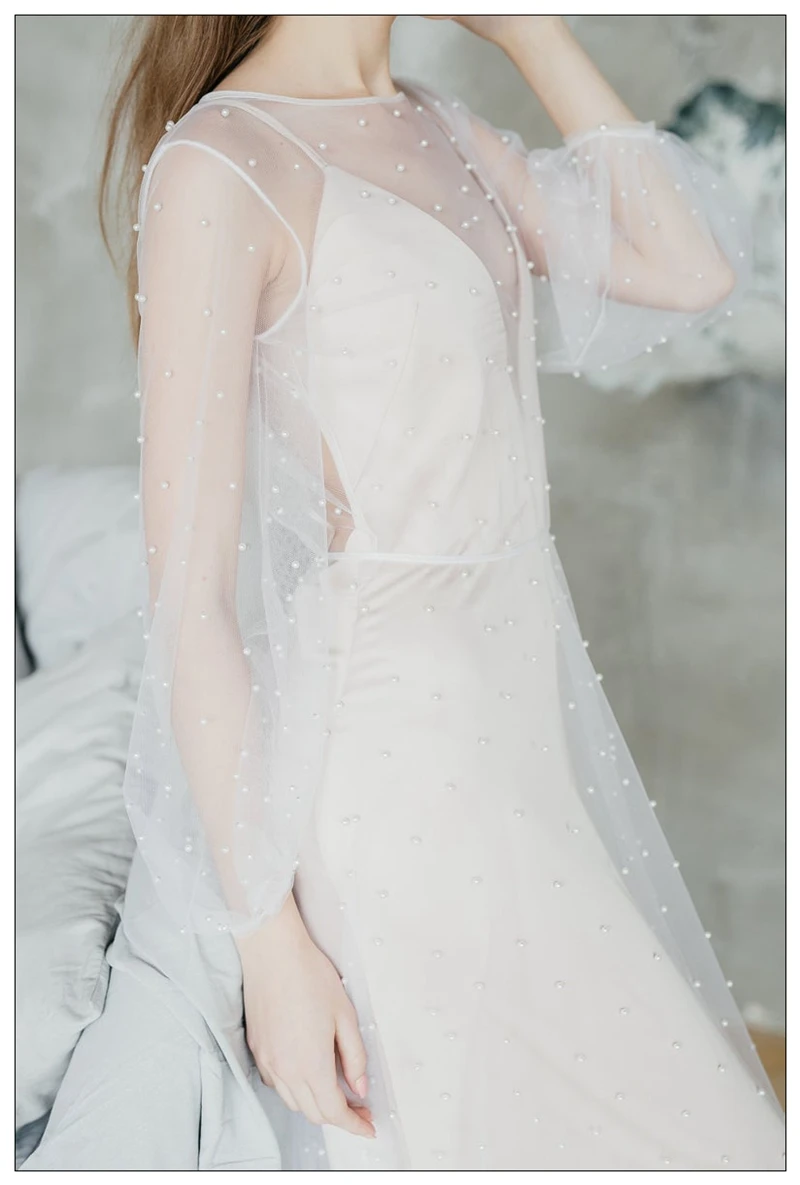 Свадебные платья Тюль с длинным рукавом жемчуг Vestido De Noiva Robe De Mariee свадебное платье