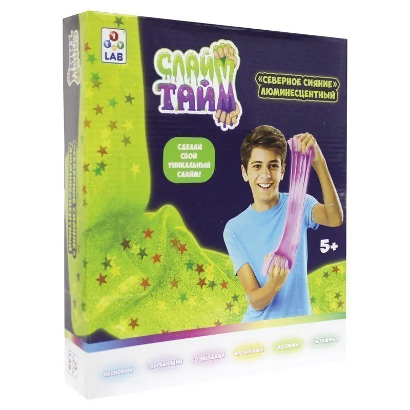 Набор Слайм тайм &quotСделай слайм. Северное сияние&quot со звездами 1TOY Т12031 | Игрушки