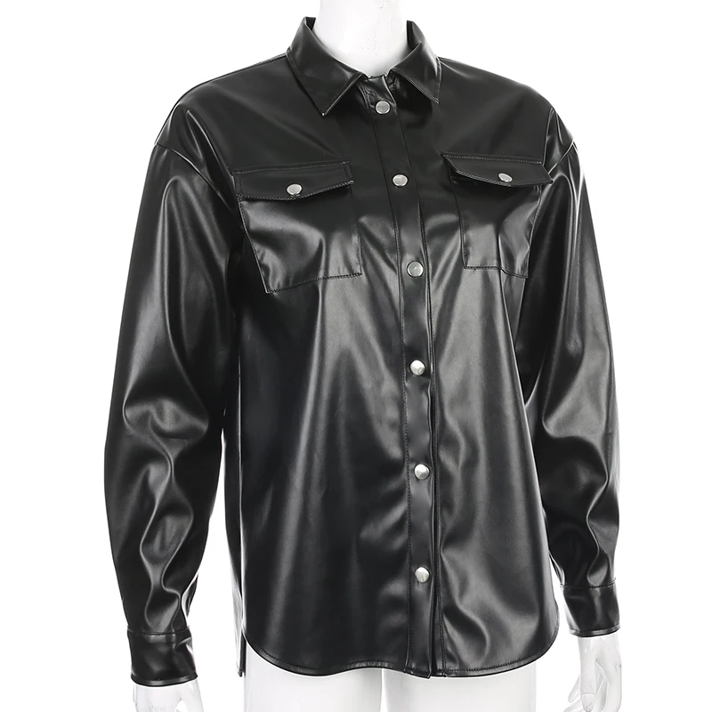 HEYounGIRL, женская футболка из искусственной кожи, Harajuku, повседневная женская футболка из искусственной кожи, топы, черная футболка в стиле панк, осенняя верхняя одежда