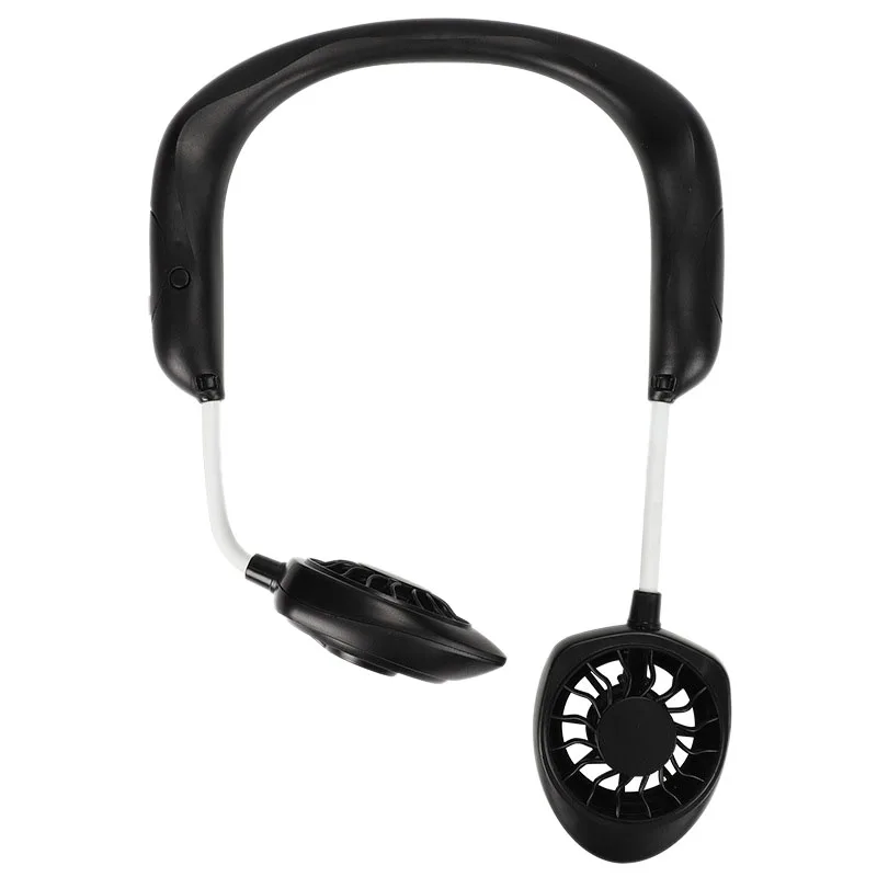 

Black Portable Mini Double Head Fan Neckband Fan With Usb Rechargeable Air Cooler Travel Outdoor Office