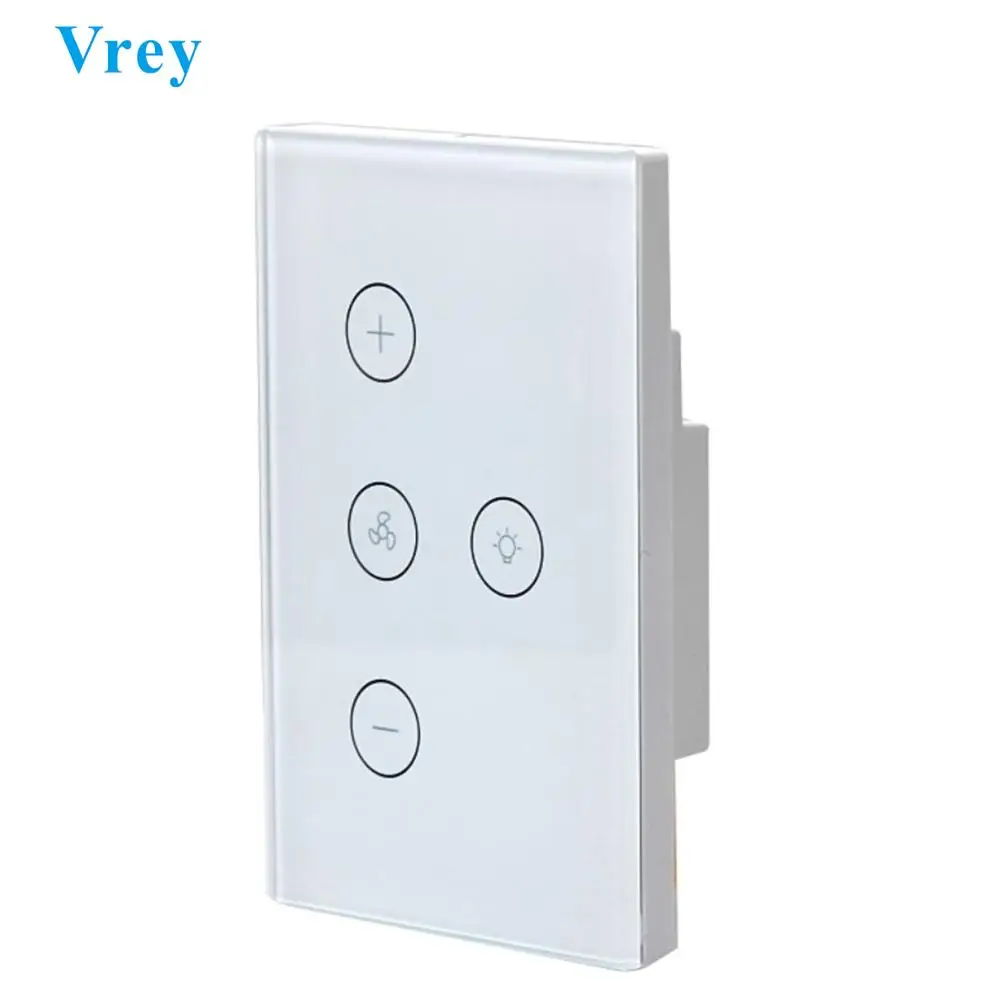 lighted single pole switch Vrey US  WiFi Fan Smart  Switch Speed Group Control Speed Regulation Home Wall Ceiling Fan Switch Work Alexa Google Home light switch night light Wall Switches