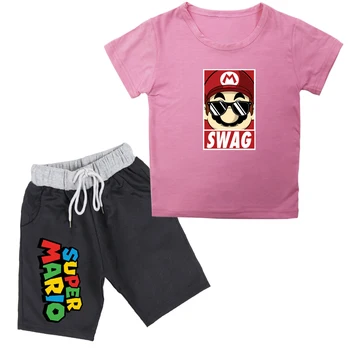 

Mario Cartoon Pattern T Shirt Shorts 2pcs Set 2019 Hot Leisure Comfortable for Kids Boys Girls Short Sleeves Shorts Clothes Set