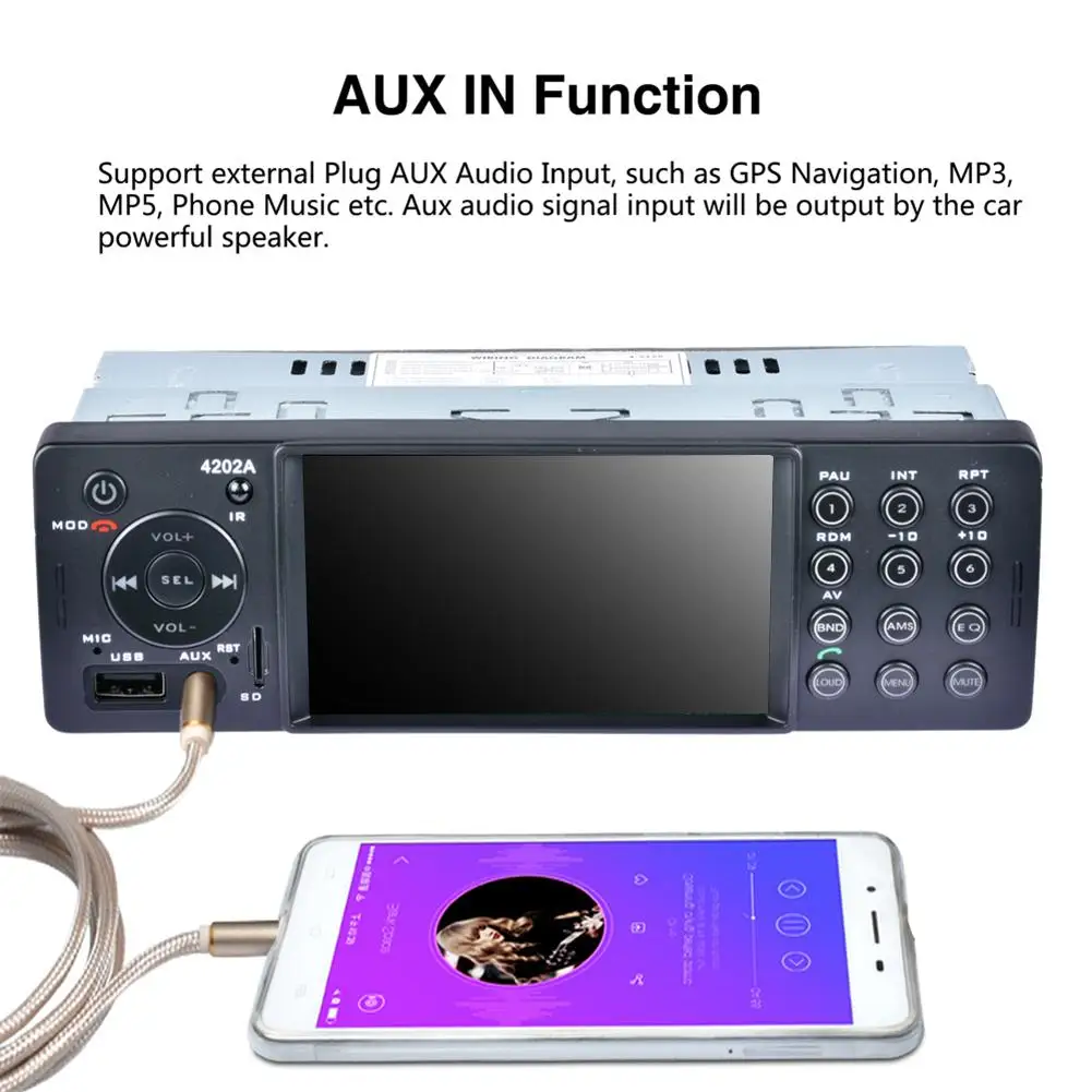 Автомобильный стерео 4 дюймов Авто Радио Bluetooth USB SD Aux FM приемник для гарнитуры в-тире HD MP5 видео плеер 7 цветов Кнопка задняя подсветка