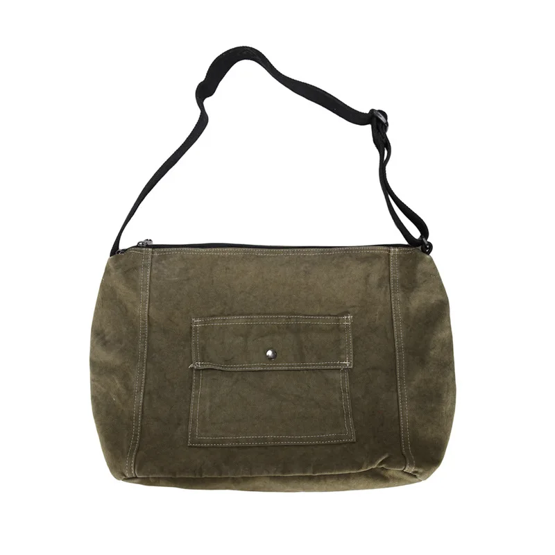 

Ougger Big Business Messenger Bags Shoulder Bags Fall Green Canvas Vintage Simple Postman Package with Zipper for Business trip