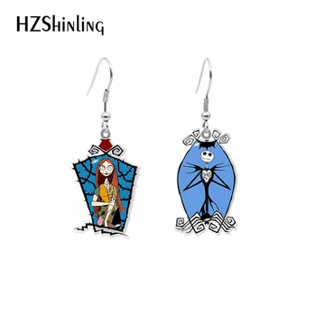

2020 New Sally and Jack Earring Nightmare before Christmas Acrylic Hook Earring Funny Epoxy Jewelry Shrinky Dinks Earrings