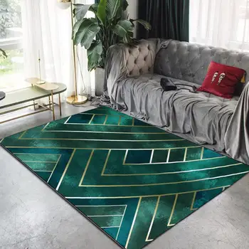 

40Nordic Luxury Dark Green Gold Line Carpet Living Room Modern Room Decor Area Rug For Bedroom Kitchen Mat Anti Slip Carpet