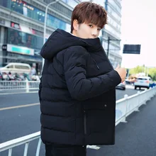Новое Стильное осенне-зимнее Мужское пальто с хлопковой подкладкой пальто в Корейском стиле с капюшоном для подростков Повседневная хлопковая стеганая куртка Tren
