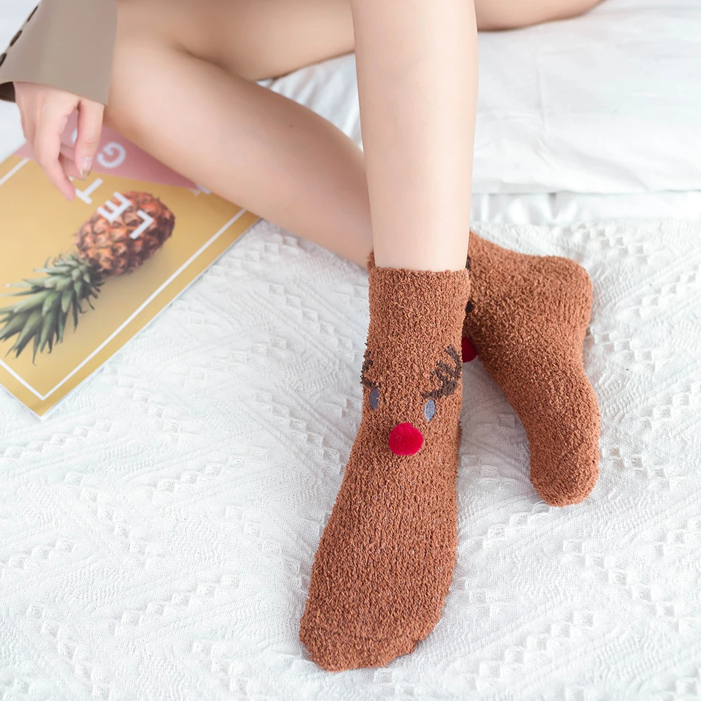 4 Pairs Xmas Sock Holiday Fluffy Plush Slipper Socks Cozy Winter Warm Thick Coral Velvet Soft Bed Floor Sock For Home Gift Decor