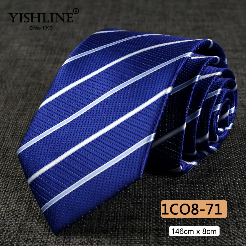 1CO8-71 YISHLINE, распродажа, 8 см, мужские галстуки, классический галстук, синий, для мужчин, в полоску, в клетку, серый, розовый, деловой галстук для жениха, свадебные аксессуары - Цвет: 1CO8-71