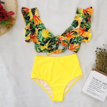 

Sexy High Waist Bikinis 2020 Print Swimwear Women Swimsuit Ruffle Bathing Suits Beach Wear Push Up Biquini Female Bikini Set