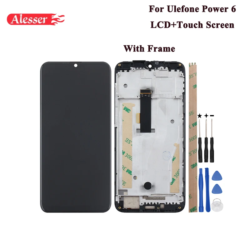 

Alesser For Ulefone Power 6 LCD Display and Touch Screen Repair Parts + Tools And Adhesive For Ulefone Power 6 Phone With Frame