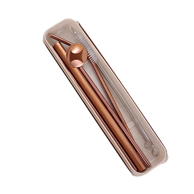 Rose gold 7 шт./компл. 304 Нержавеющая сталь питьевой металлический соломинки разноцветное Цветной многоразовый напиток комплект MF999 - Цвет: Rose gold