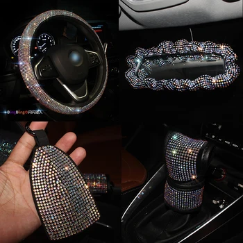 

Rhinestones Crystal Colorful Luxury Car Seat Belt Cover Pad Steering Wheel Cover Gear Cover Auto Interior Accessories