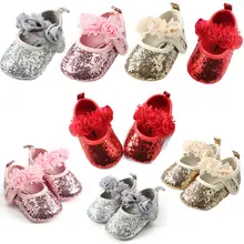 Милая мягкая обувь принцессы с блестками для новорожденных девочек; нескользящая обувь для малышей 0-18 месяцев