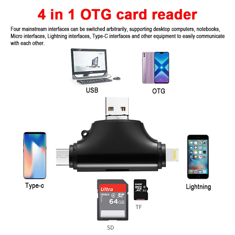 INGELON картридер card reader 4 in 1 кардридер USB 3 0 Портативный TF кард ридер для iphone ipad ipod