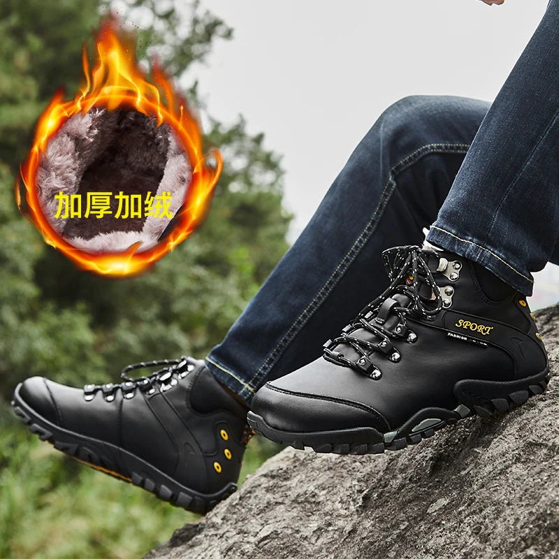 Men Snow Boots Waterproof add fur Men Footwear Winter Ankle Boots Breathable Men Winter Shoes