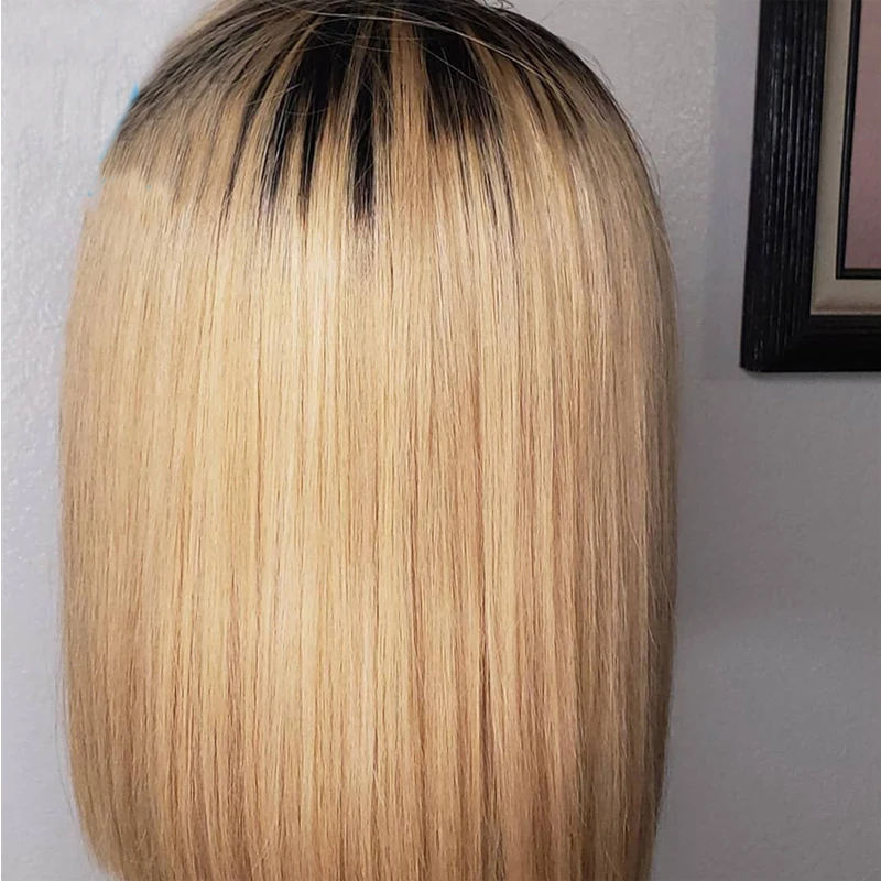 Frente do Laço Humanas com o Cabelo do Bebê para Mulher Remy Curto Ombre Loira 1b30 Cor Glueless Preplucked Transparente 13x 4 - 6 Perucas Bob 4 High Quality Apliques e perucas