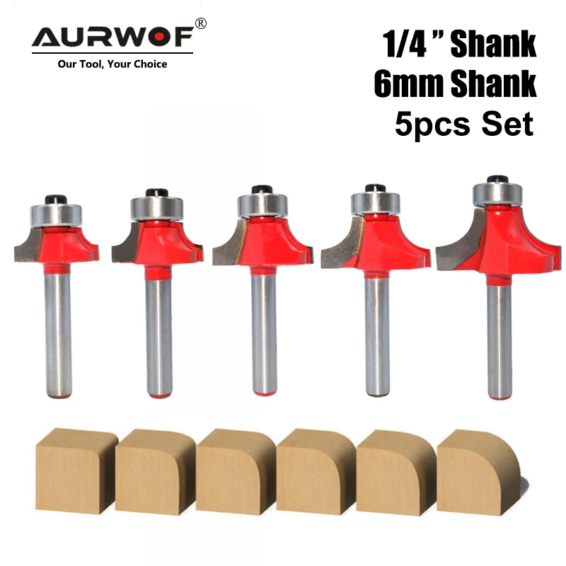 

5pcs 6mm 1/4" Shank Corner Round Over Router Bit with Bearing Cleaning Flush Milling Cutter for Wood Woodworking Tool MC01065