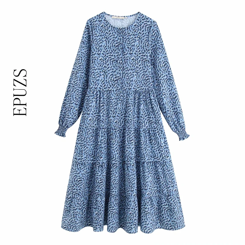 

Autumn long sleeve Pleated long Dress women vintage boho beach loose Floral Dress casual Retro ladies Dresses Bohemian Vestidos