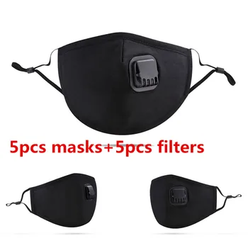 

5pcs PM2.5 Respirator Face Masks Anti Pollution Anti Dust Mask Filters Cotton Washable Face Mouth Mask with Breathable Valves