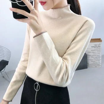 

Feminino High Collar Knitting Render Unlined Upper Garment Of Women Sleeve Loose Inside Take On Pullovers Sweaters