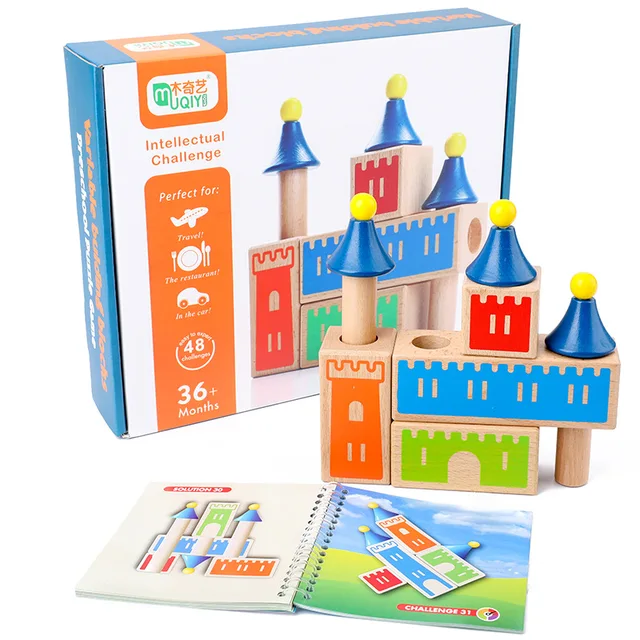 Montessori Kid Toys Wooden Changing Dream Castle Building Blocks IQ Training Games for Children 3d Blocks Gifts for Christmas 1