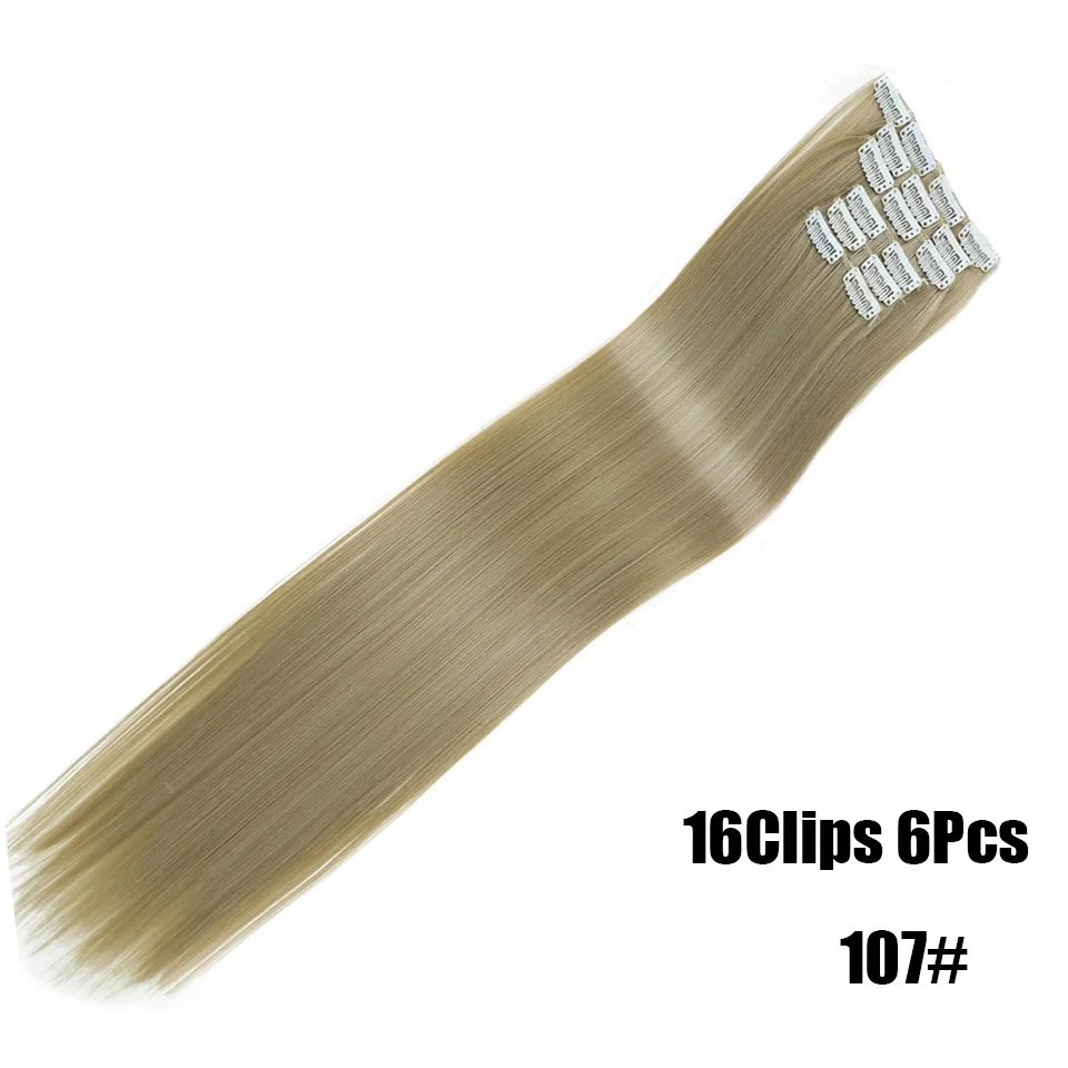 MANWEI 22 дюймов Пряди для наращивания волос 6 шт./компл. 16 клипов Наращивание волос для наращивания на всю голову прямые синтетические волокна шиньоны - Цвет: T1B/4/30