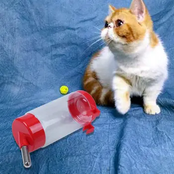 

New Pet Puppy Rabbit Dog Hanging Fountain Bottle Water Feeder Red Clear 350ml