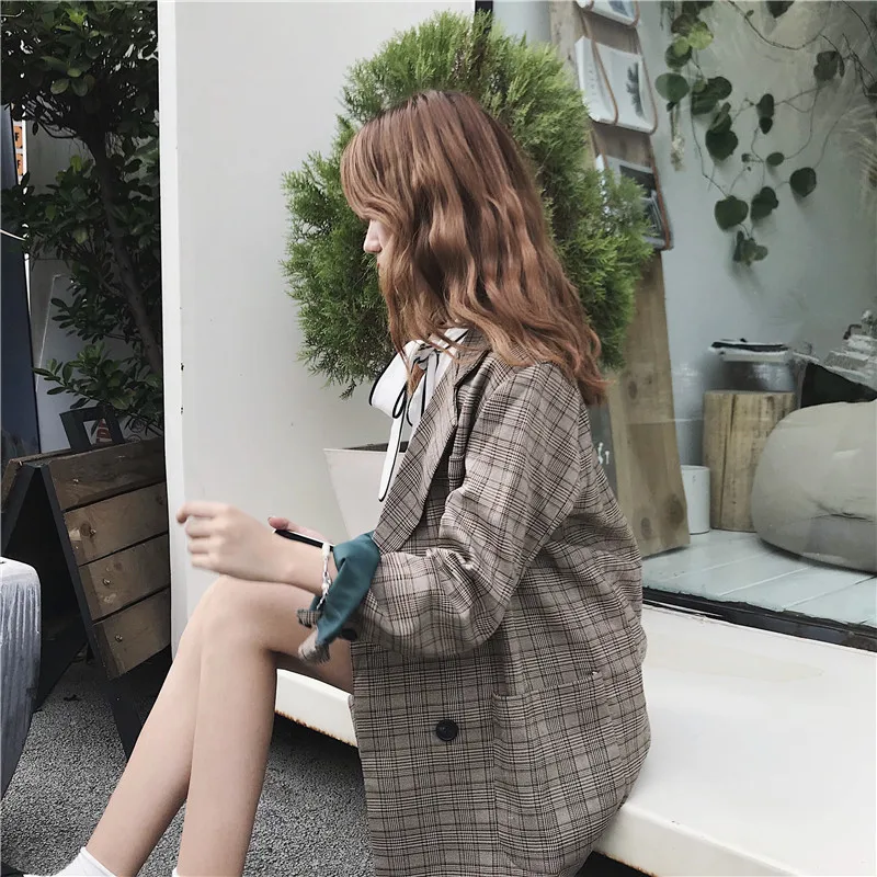 

Korean-style INS Plaid Suit Jacket Female Spring 2019-Versatile Students Suit Loose-Fit CHIC Small Suit Fashion