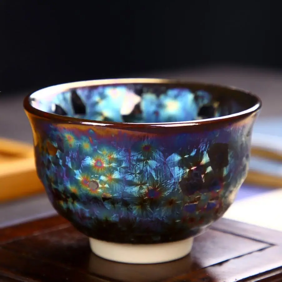 Чайный набор кунг-фу красочная глазурь павлина tianmu измененная обжиганием в печи чайная чашка сборная чашка керамический мастер чая чашка