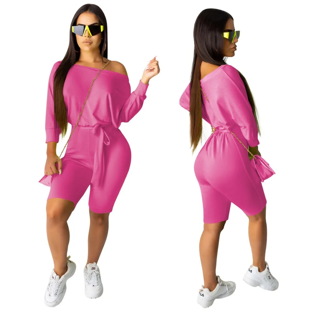На Одно Плечо сплошной Для женщин Bodycon костюмы «плюс сайз» комбинезон для новорожденных с длинными рукавами повязки неоновый зеленый желтый Клубные пикантные короткие Jumsuits