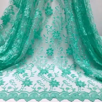 

Green New Arrival African Voile 3 d flowers Lace Fabric 2019 High Quality French Cord Lace Fabric Nigerian Tulle Mesh Lace