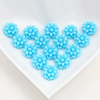 

New Fashion 40pcs 12mm Blue Color Flat Back Resin Flower Cabochons Cameo G7-39