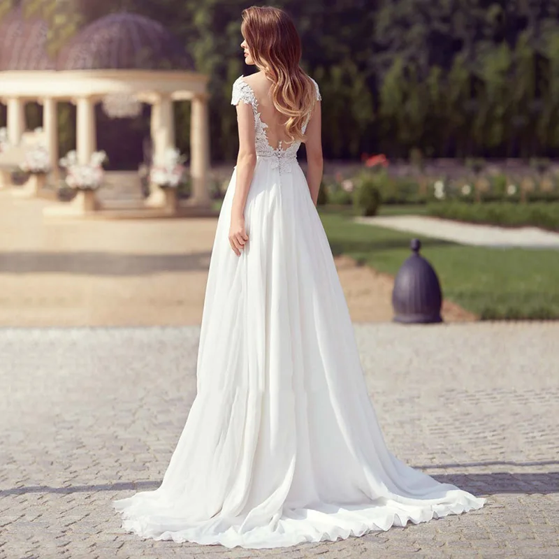 Eightree vestido de novia Модное шифоновое платье принцессы; обувь под свадебное платье для невесты пляжные Совок с боковыми Свадебное Платье Иллюзия Свадебные платья с глубоким вырезом на спине