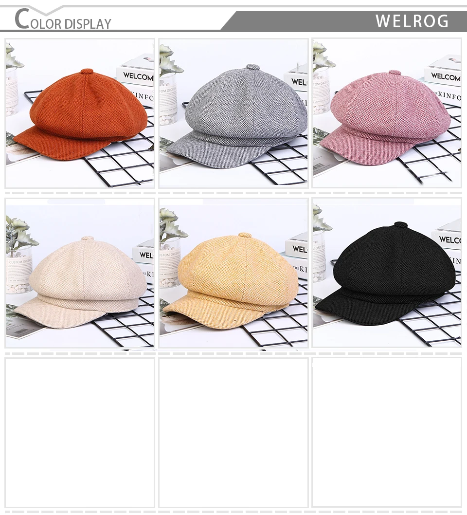 WELROG тонкая дышащая восьмиугольная шляпа Женская одноцветная шляпа Весенняя британская ретро корейская шляпа для художника дикая газетная шляпа
