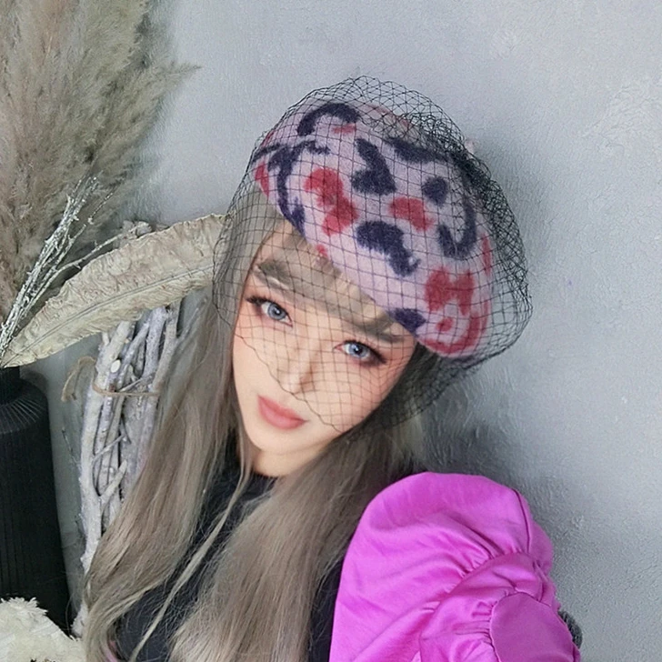 WHITNEY WANG зимние винтажные стильные сетчатые глаза из кусков леопардовые шерстяные береты женская зимняя шапка художественная шапка японская шапка художника - Цвет: Color 1