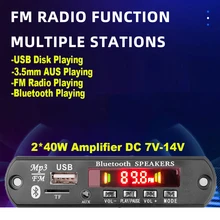 Amplificador de Radio FM con Bluetooth para coche, módulo manos libres con Micro 3,5mm, AUX, TF/u-disk, MP3, placa decodificadora, 2x40W, 80W, 12V, 7-14V, PK, 2x25W