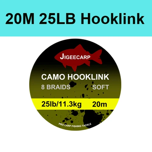 20M 25LB JIGEECARP 1 шт. леска для ловли карпа плетеная Hooklink мягкая снасть 15 25 35LB плетеная камуфляжная леска для ловли карпа - Цвет: 20M 25LB