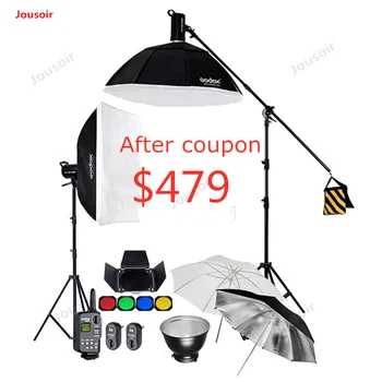 

2x Godox SK400 400WS GN65 Studio Flash Strobe Lighting Kit + 60x90cm/95cm Softbox + Light Stand & Boom Arm + Trigger CD50 T03 K1