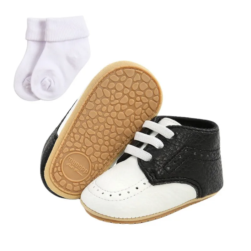2Pcs Toddler Newborn Baby Boys Girls Causul Shoes Lace-up Soft Sole  Non-slip First Walkers +Socks 0-18M 6
