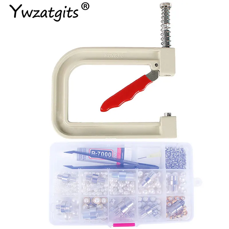 Najtaniej 1 zestaw ręczny okrągły perłowy przyrząd do mocowania szycia koralik dołączyć maszynę do odzieży, dekoracja ubrań frezowanie dostaw zestaw YJ0229