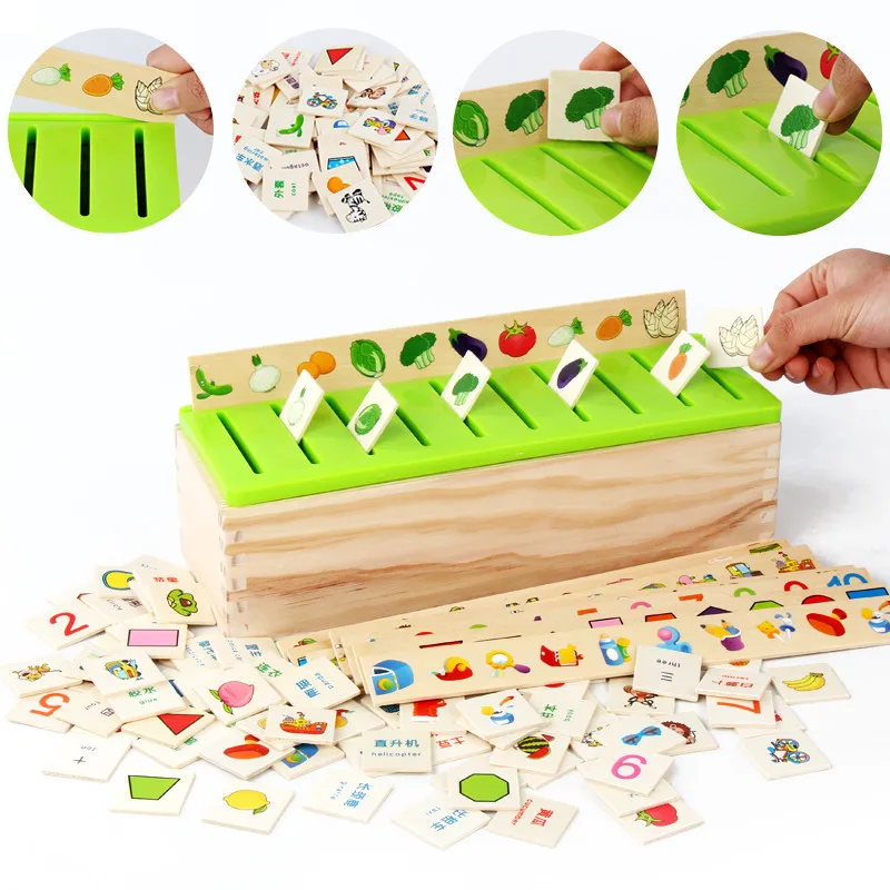 

Wooden Children Shape Matching Knowledge Compartmental Box with Numbers Fruit Pattern Compartmental Educational Toy