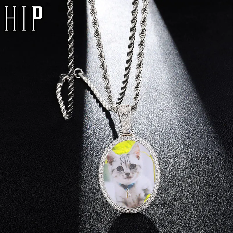 

Hip Hop Round Iced Out Bling Custom Made Photo Cubic Zircon Necklace & Pendant For Men Jewelry With Tennis Chain