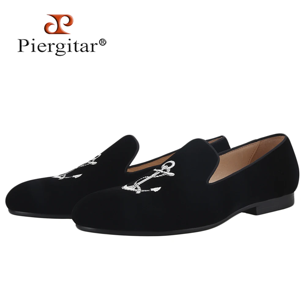 Zapatos de terciopelo con bordado de ancla para hombre, mocasines hechos a mano para todas las estaciones, fiesta y banquete, Artículo n. ° 168340 - AliExpress Calzado