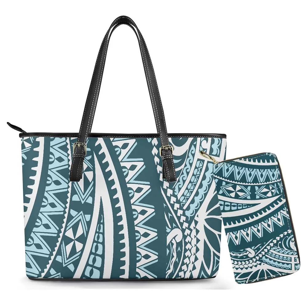 

Cumagical New Polynesia Tribal Design Printed Handbags And Bags 2Pcs Casual Large Leather Tote For Women Big Capacity Purses