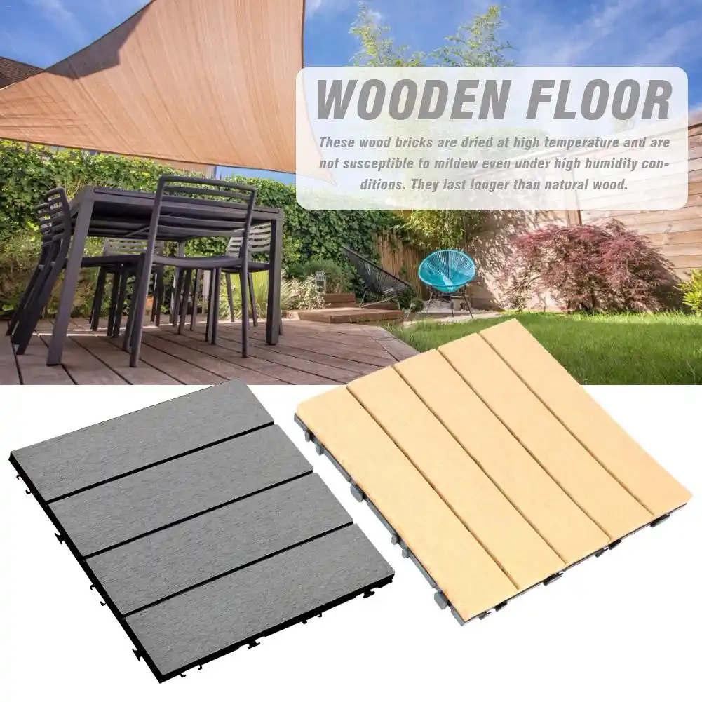 Interlocking Wood Flooring Deck Patio Pavers Tiles Solid Wood And Plastic Corner Edging Trim Tiles Indoor Outdoor 12 X 12in