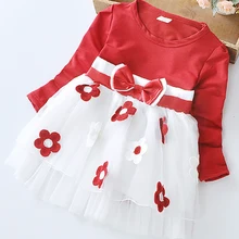 Одежда для девочек, платье Коллекция года, новая осенняя одежда для маленьких девочек платье с длинными рукавами и бантом в цветочек для девочек одежда для малышей возрастом до 4 лет