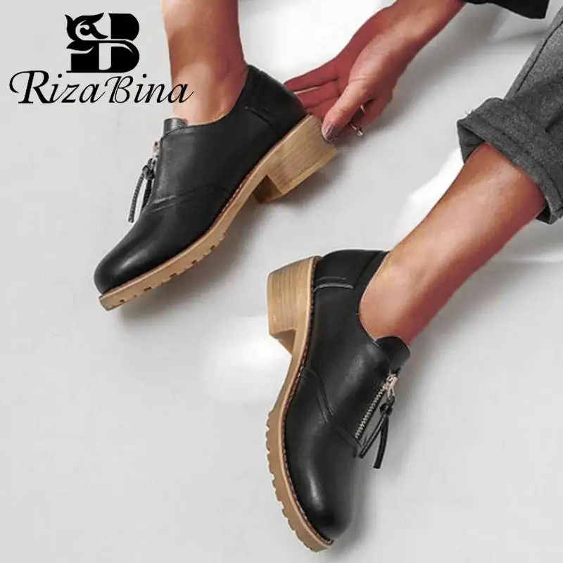 

RizaBina Women Flats Shoes Fashion Zipper Casual Oxford Shoes Women Round Toe New Spring Comfort Party Footwear Size 34-41
